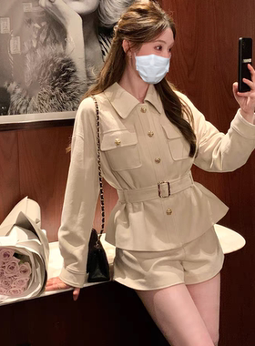 宽松鹿皮绒短款外套上衣短裤套装