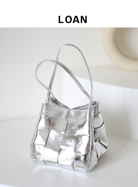 loan小众真皮编织包女简约水桶包高级感手提翅膀包腋下小方单肩包