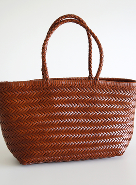 [L1]dragon法式复古头层牛皮真皮编织包手提包女高级菜篮子托特包