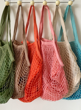 loan夏季大容量网兜包新款网格镂空编织包单肩逛街买菜环保购物袋