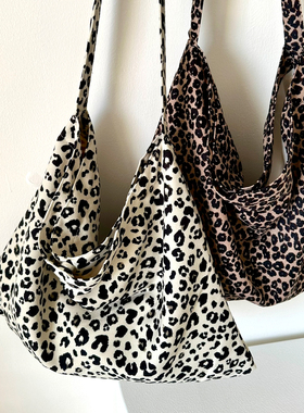 2024韩国孔孝真宋慧乔同款百搭ins豹纹印花单肩包学生帆布购物袋