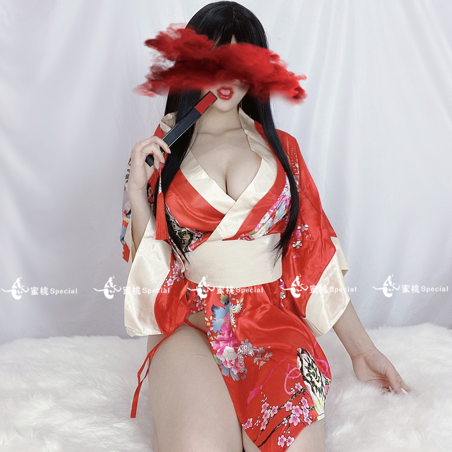 蜜桃special 岛田美波 日式和服碎花蝴蝶结cos性感内衣睡裙睡袍