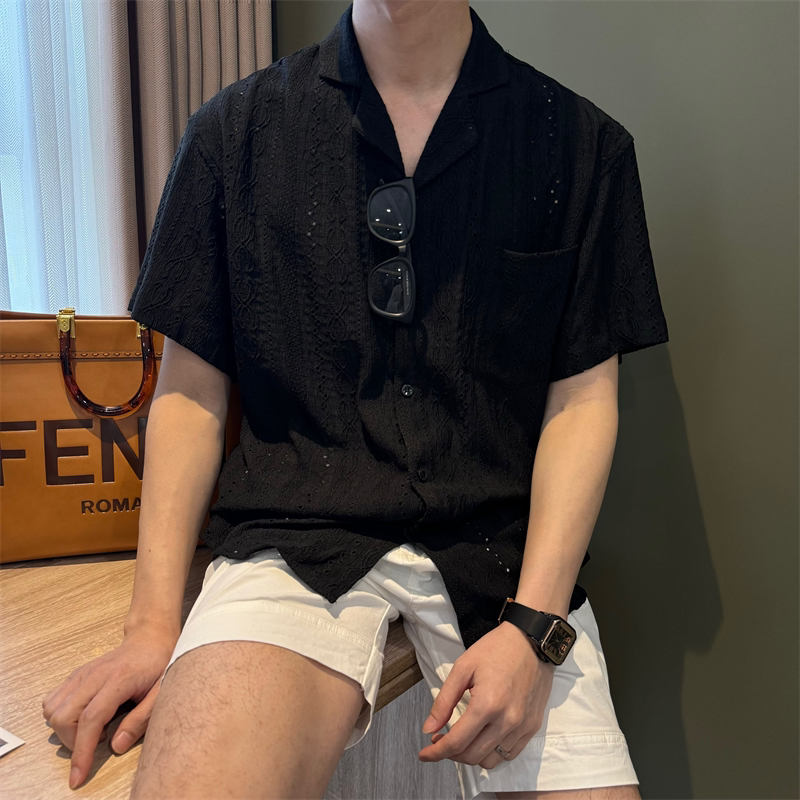 夏季透气宽松版古巴领男衬衣图片