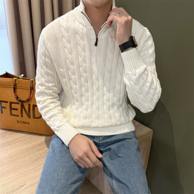 亲肤纯棉净色半拉链秋冬毛衣