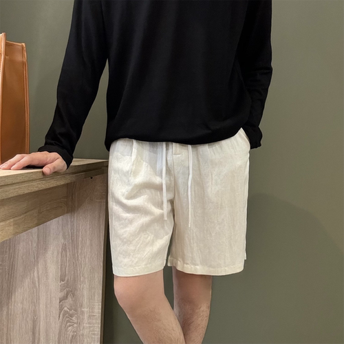 莱赛尔亚麻夏季老钱风五分裤男