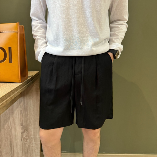 天丝亚麻夏季老钱纯色五分裤男