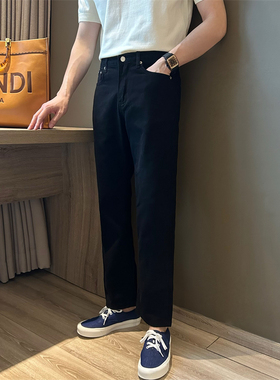 NR先生韩版纯黑色宽松直筒带弹力牛仔裤高腰水洗休闲青年极简长裤