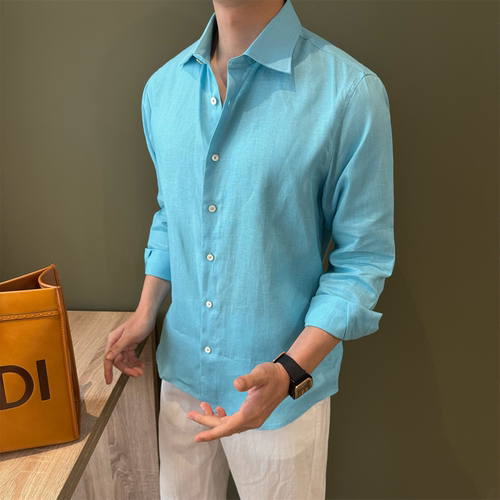 100%亚麻极简轻熟长袖防晒衬衫男