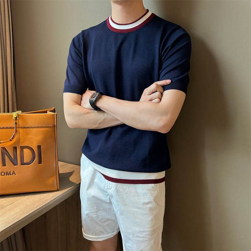 NR先生套头圆领拼色男针织衫