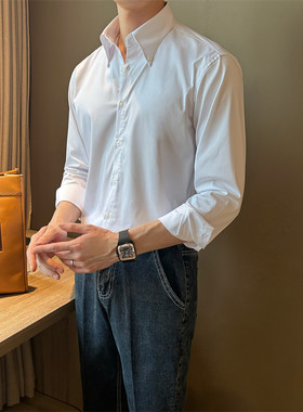 NR先生尖领长袖纯色男衬衣