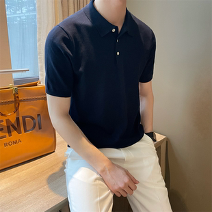 男修身 韩版 夏季 休闲清新透气POLO衫 潮男纯色针织体恤 时尚 简约短袖