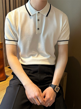 NR先生夏季短袖透气高级polo衫男款拼色小香风休闲翻领针织上衣潮