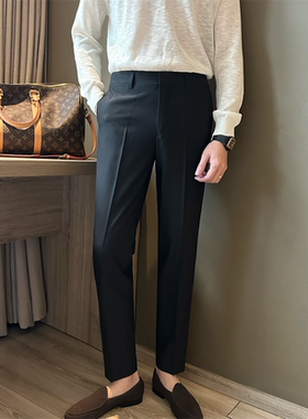 韩版轻熟修身黑色百搭免烫西裤商务男士休闲简约通勤潮男纯色长裤