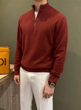 NR先生过年红色半拉链圣诞毛衣男轻奢中领内搭慵懒微阔长袖针织衫