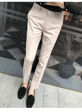纯棉韩版商务直筒纯色免烫休闲西裤复古伦仕修身垂直男小西裤
