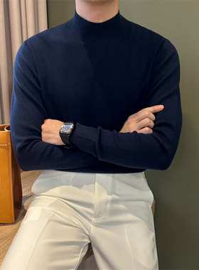 NR先生【羊毛】纯色内搭舒适针织衫套头保暖中高领精细打底毛衣男