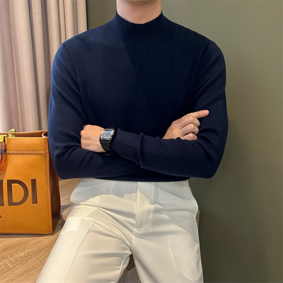 NR先生套头半高领纯色男针织衫