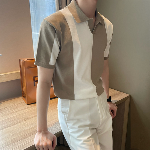 原创设计夏季短袖拼色男针织polo
