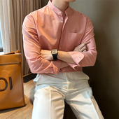 立领棉麻长袖 男衬衫 新中式 NR先生韩版 纯色带口袋休闲透气修身 衬衣