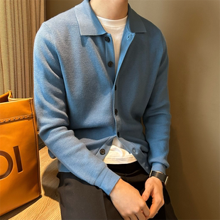 保暖休闲外套潮流 英伦复古扣式 NR先生修身 通勤毛衣翻领针织男开衫