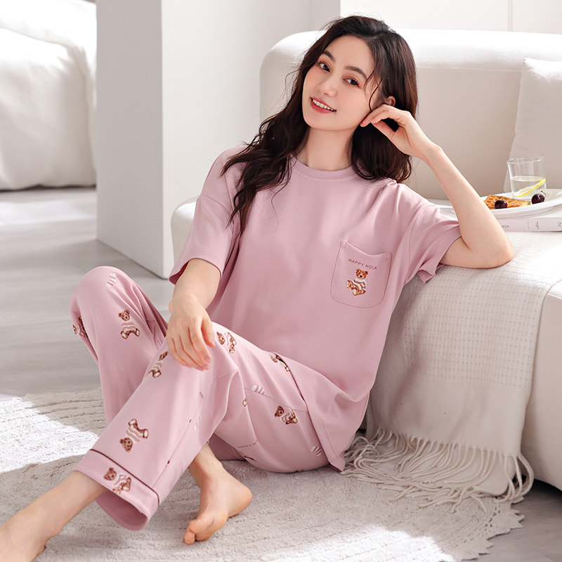 梦之腾女纯棉短袖长裤简约套装