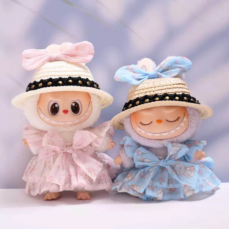 （不含娃）Labubu拉布布娃衣小兔蝴蝶结纱裙套装
