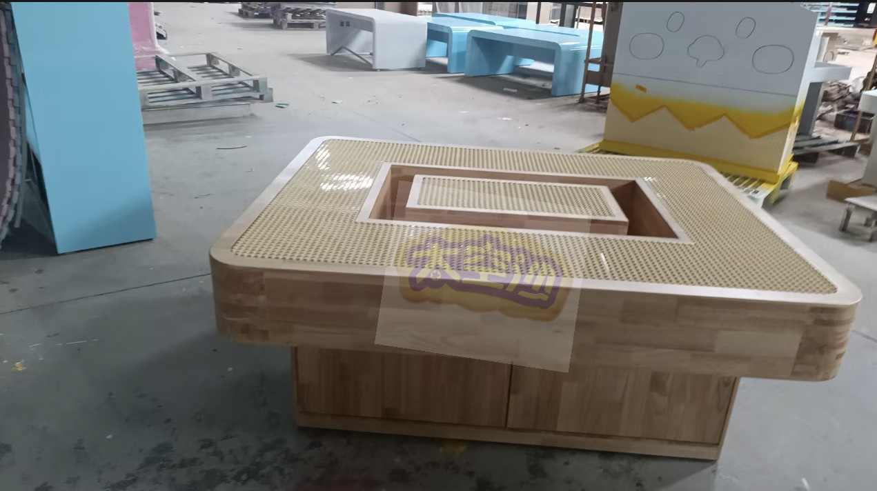 定制 原木色 积木桌 围一圈款式 带展示台 凹槽桌 游戏桌 储物柜