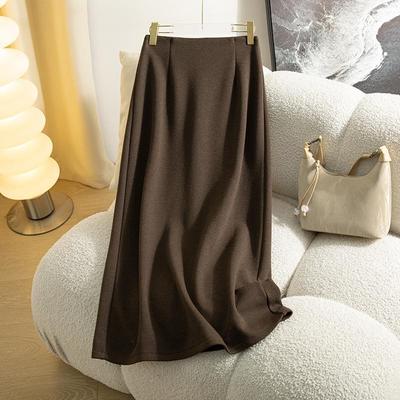 加绒加厚羊绒醋酸蚕丝开叉半身裙