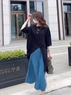 T恤百褶半身裙 高品质 微胖mm显瘦遮肉连衣裙两件套装 夏装 女中长款