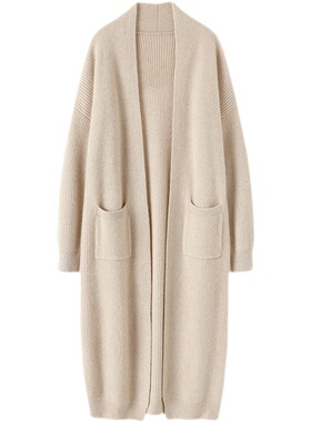 重磅优雅随性又大气厚实羊绒羊毛衫女中长款过膝开衫软糯宽松外套