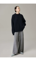 Кашемировый трикотажный свитер с круглым воротником, свободный крой