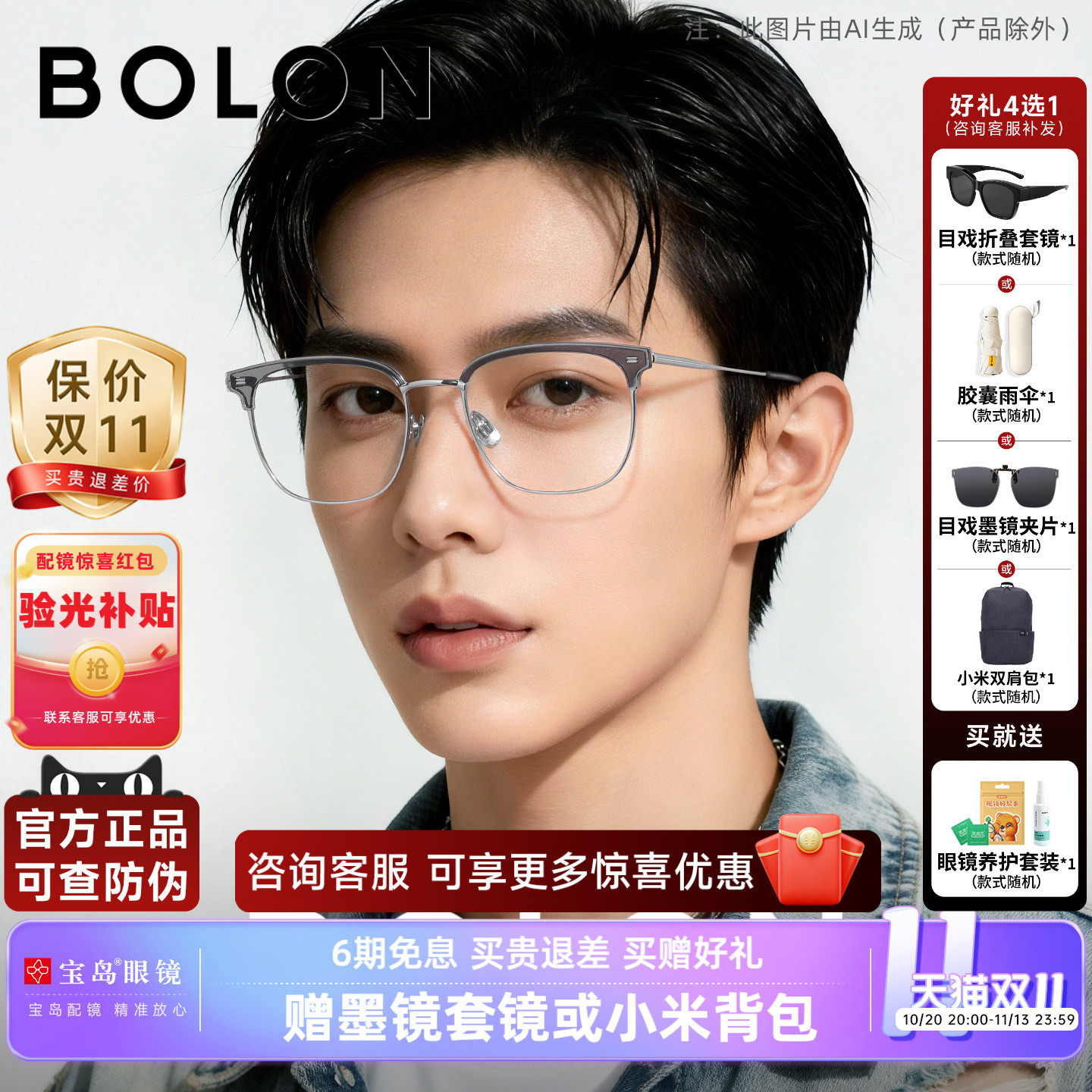 暴龙近视眼镜框休闲商务眉架男钛合金光学镜架可配度数女BT6026