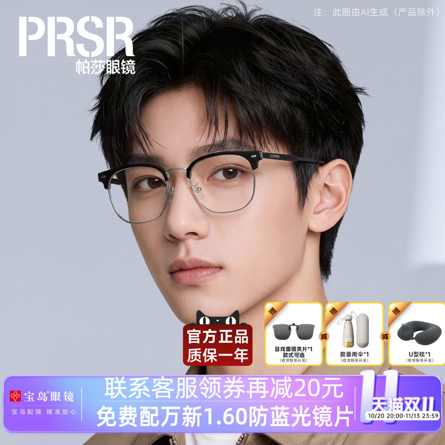 帕莎眼镜框男女半眉框商务镜架可配近视带度数镜片宝岛眼镜86544