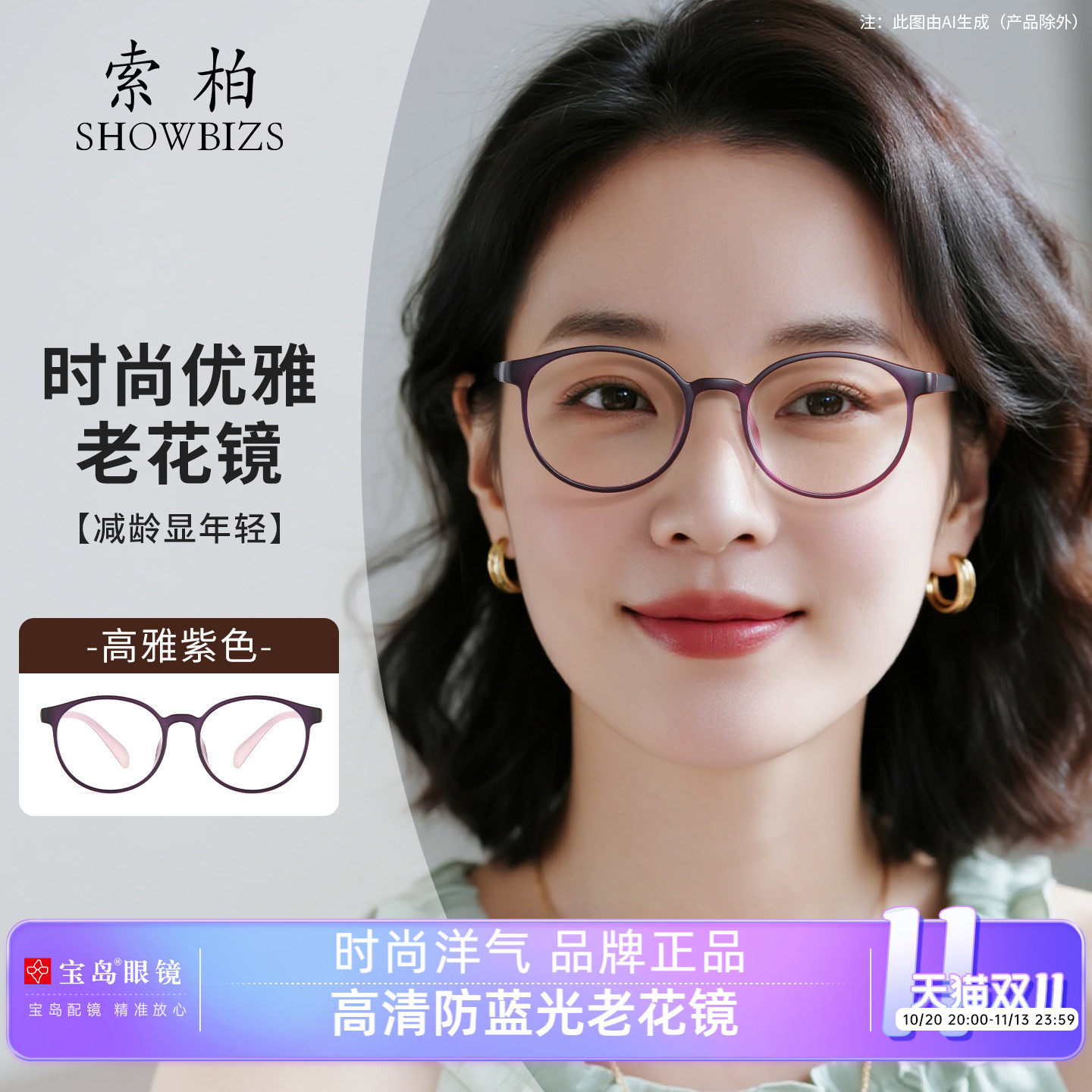 索柏时尚老花镜女款正品防蓝光高清防蓝光花镜轻盈老花眼镜女1941