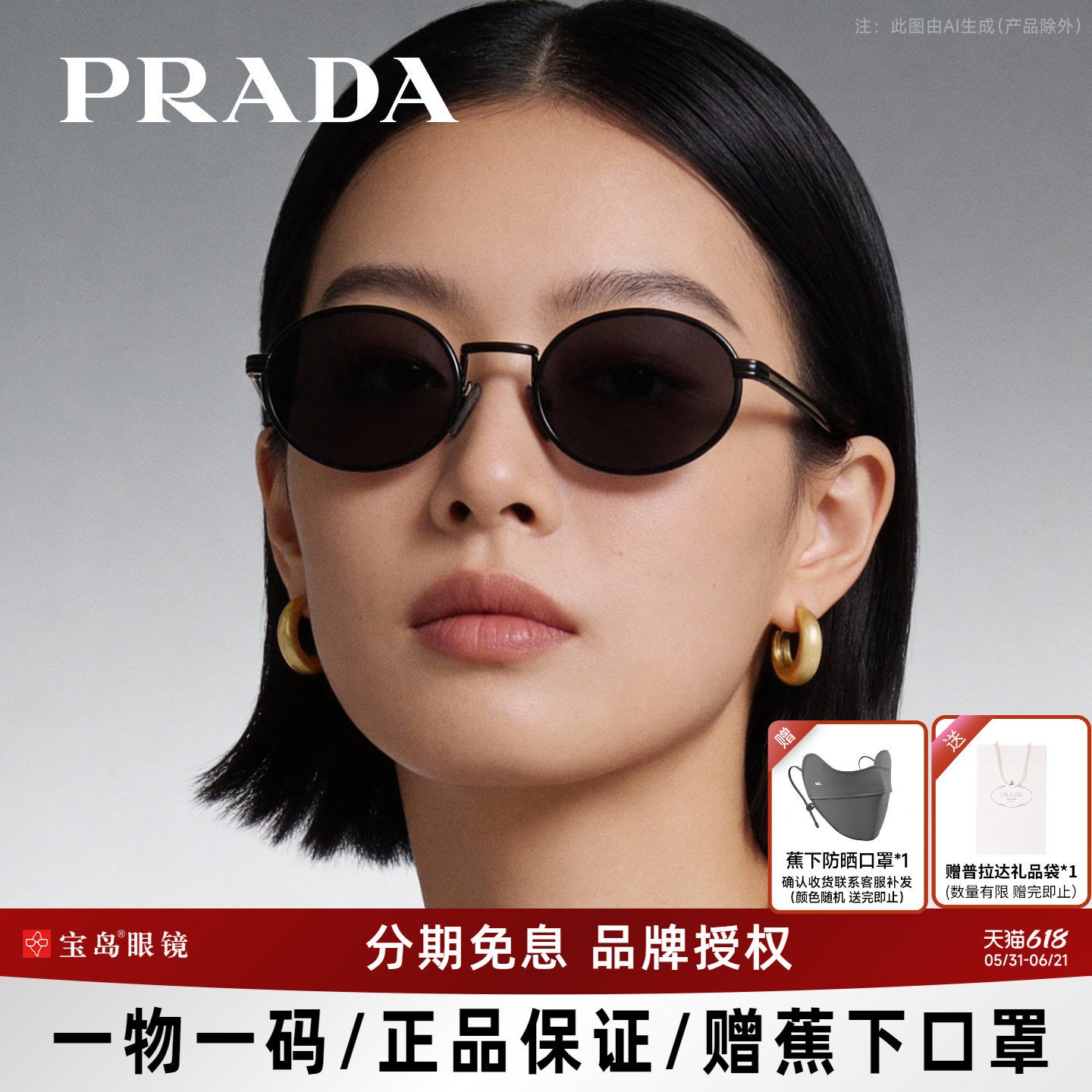 PRADA普拉达墨镜女士老钱风复古街拍眼镜时尚潮流太阳镜B56S