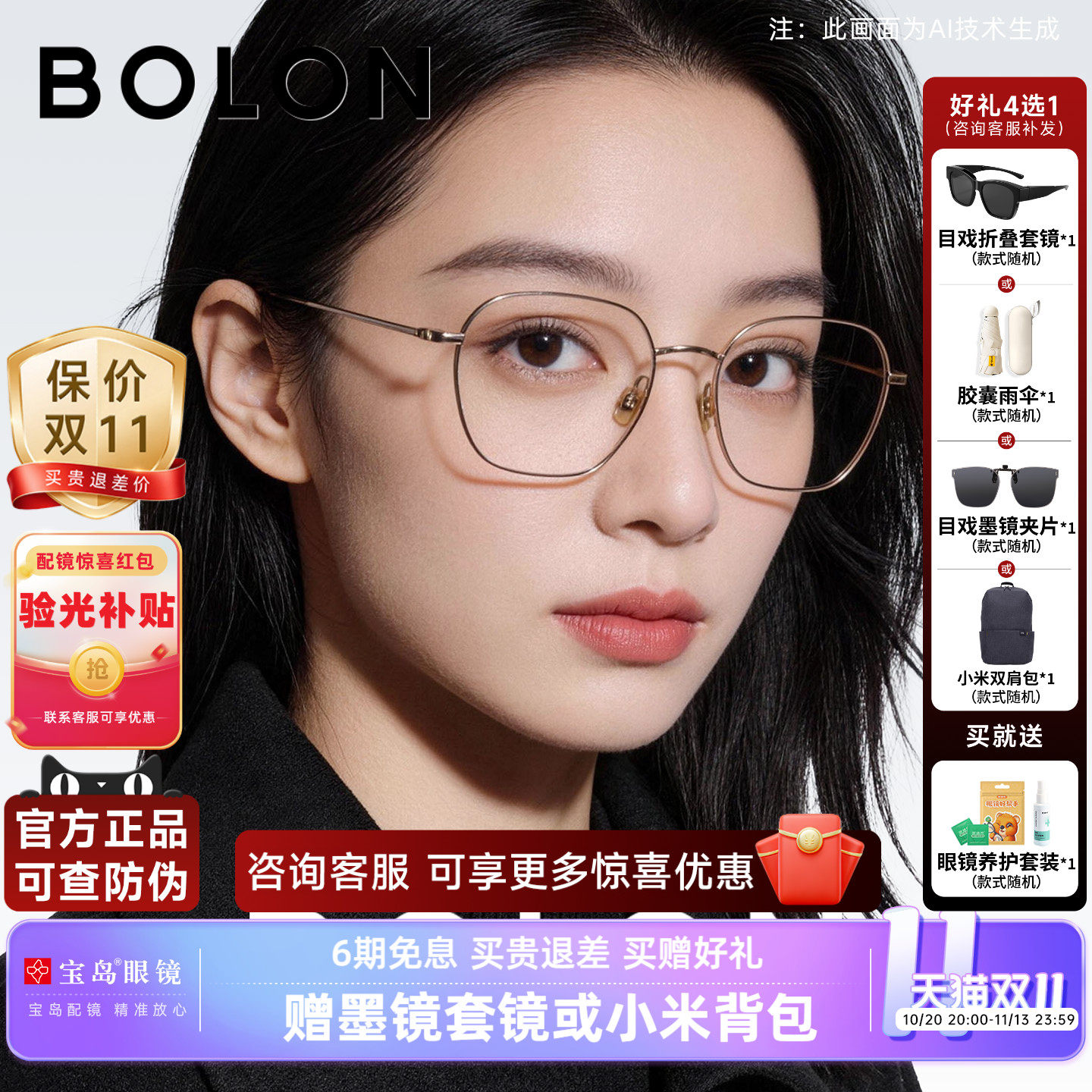 暴龙近视眼镜框女多边修颜钛合金镜框可配度数防蓝光镜架男BA7105