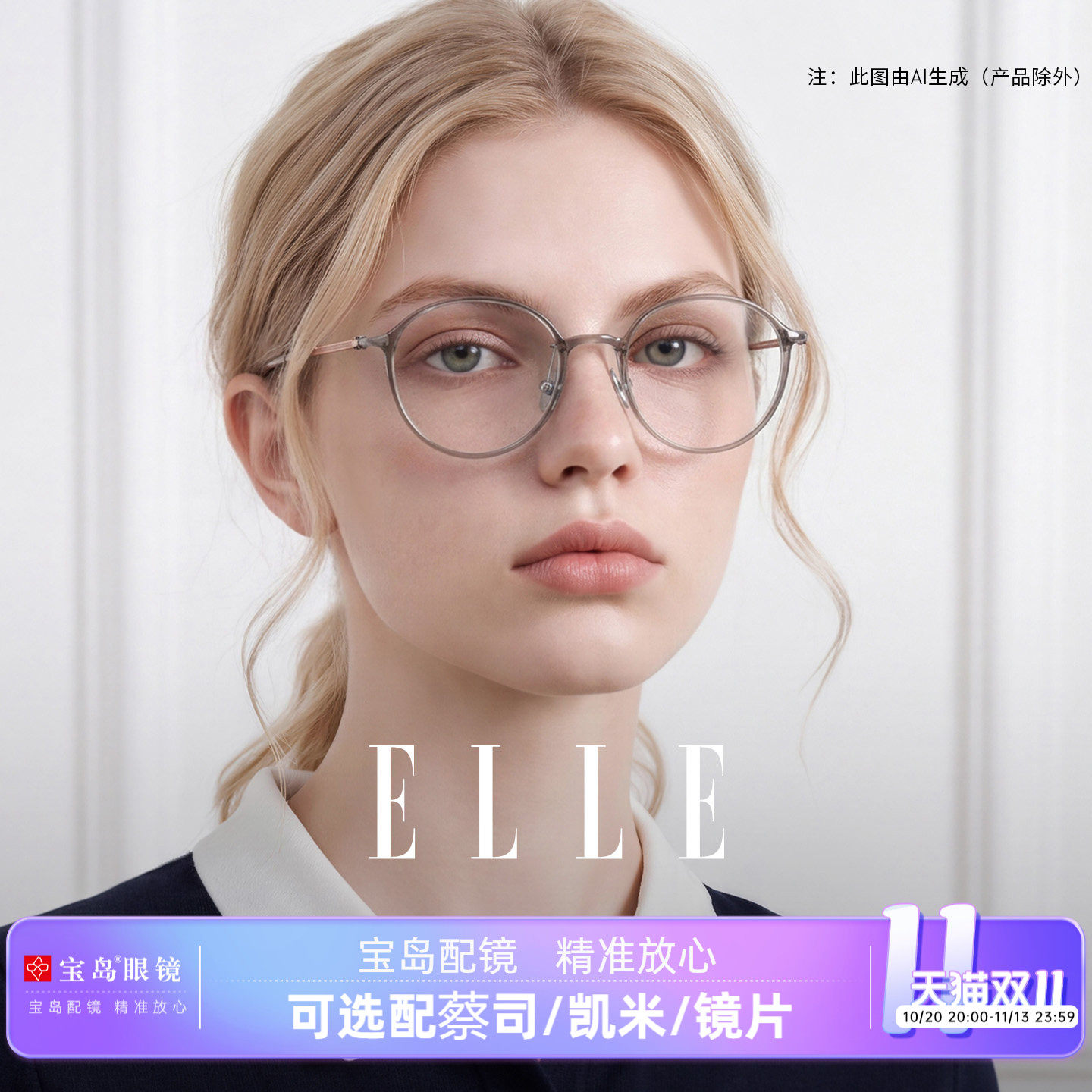 ELLE巴黎轻羽系列超轻8g椭圆框近视眼镜框女可配高度数眼镜架6022