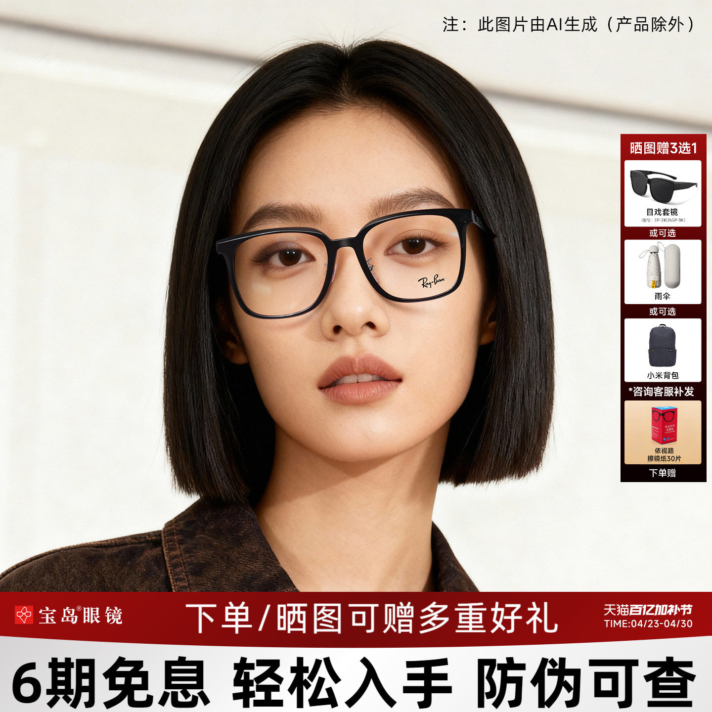 RayBan雷朋素颜近视眼镜女修颜大框舒适时尚黑框眼镜框架男5419