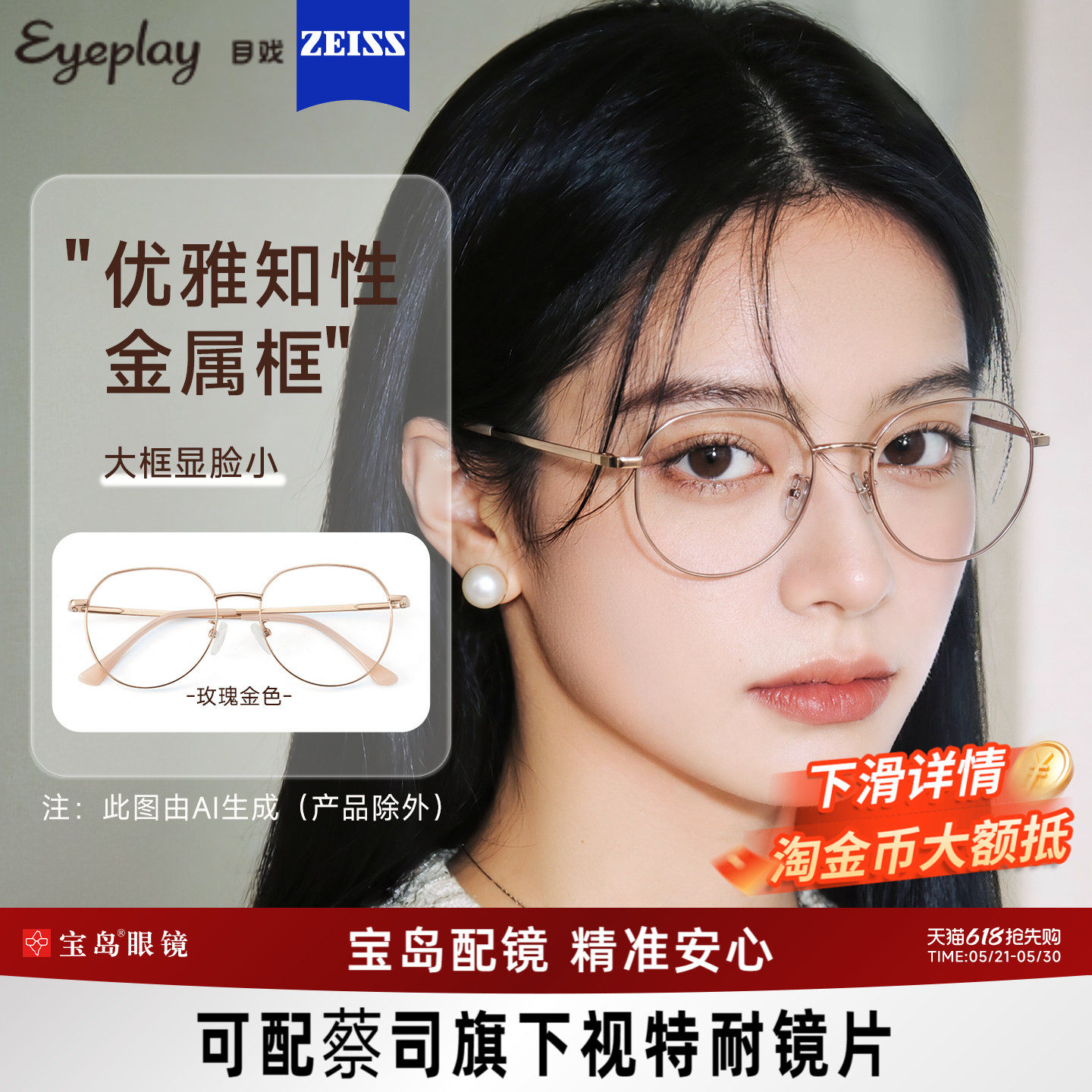 目戏近视眼镜女可配蔡司度数可选防蓝光镜片专业配眼镜框镜架5002