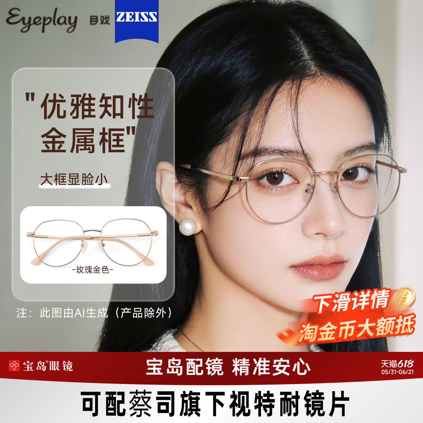 目戏近视眼镜女可配蔡司度数可选防蓝光镜片专业配眼镜框镜架5002