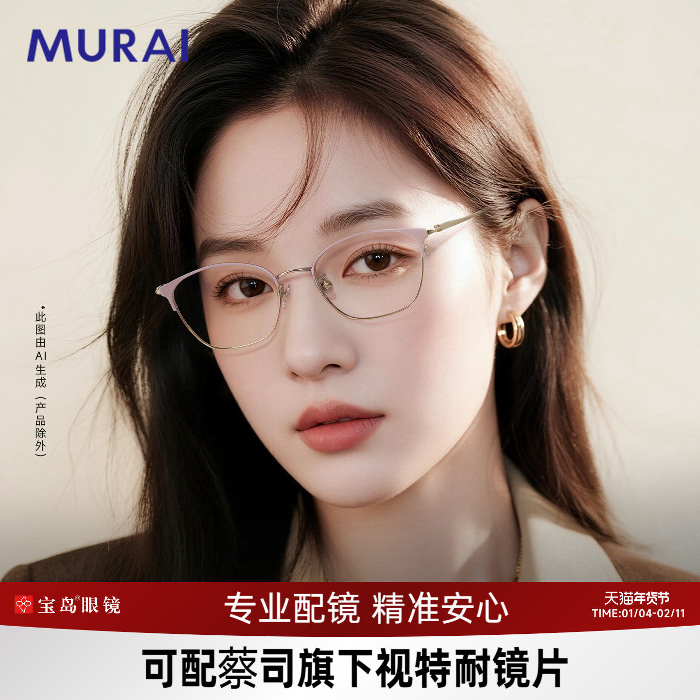 MURAI近视眼镜女时尚复古高级感钛合金腿镜框眼镜女可配度数近视
