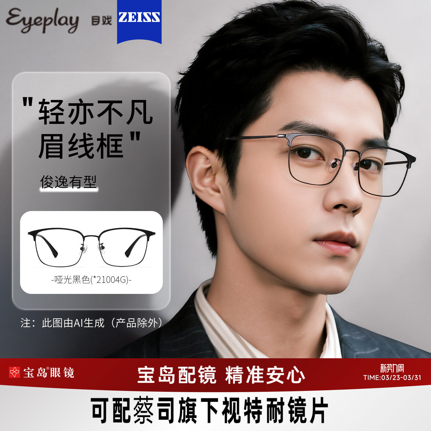 目戏近视眼镜可配蔡司度数可选钛合金网上配眼镜框镜架男21004