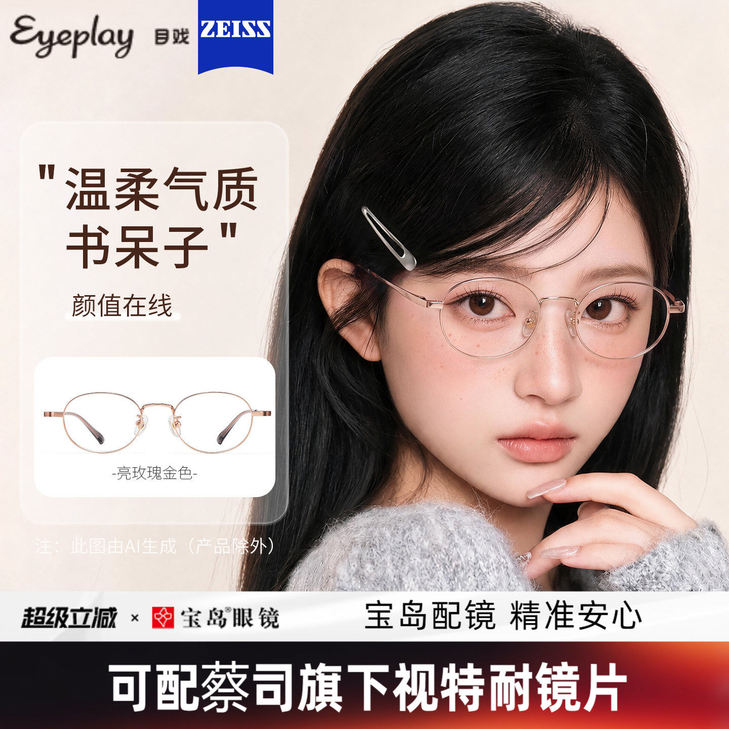 目戏近视眼镜女减龄小框镜架书呆子眼镜可选防蓝光可配度数21005G