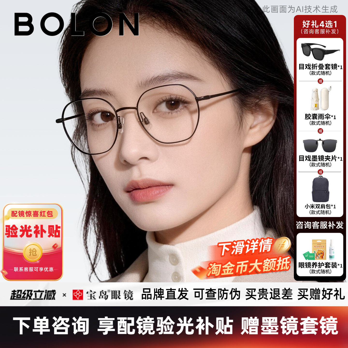 BOLON暴龙近视眼镜框钛合金轻质复古镜架女细圆框可配度数BA7000