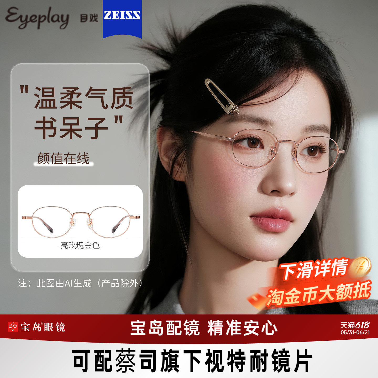 目戏近视眼镜女减龄小框镜架书呆子眼镜可选防蓝光可配度数21005G