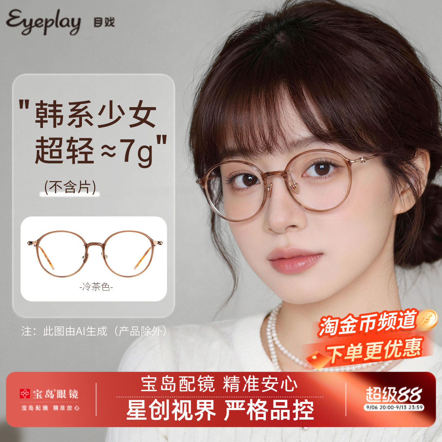 若云系列 目戏近视眼镜女可配度数圆框眼镜框镜架可选防蓝光5038