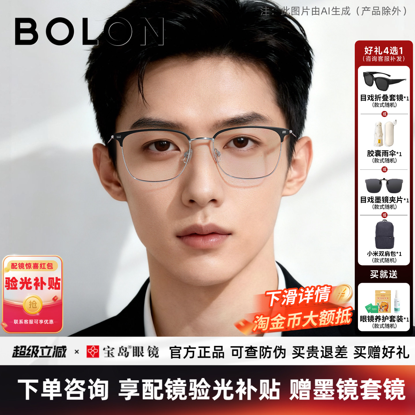 暴龙近视眼镜框休闲商务眉框男士钛合金光学镜架女可配蔡司BA7009