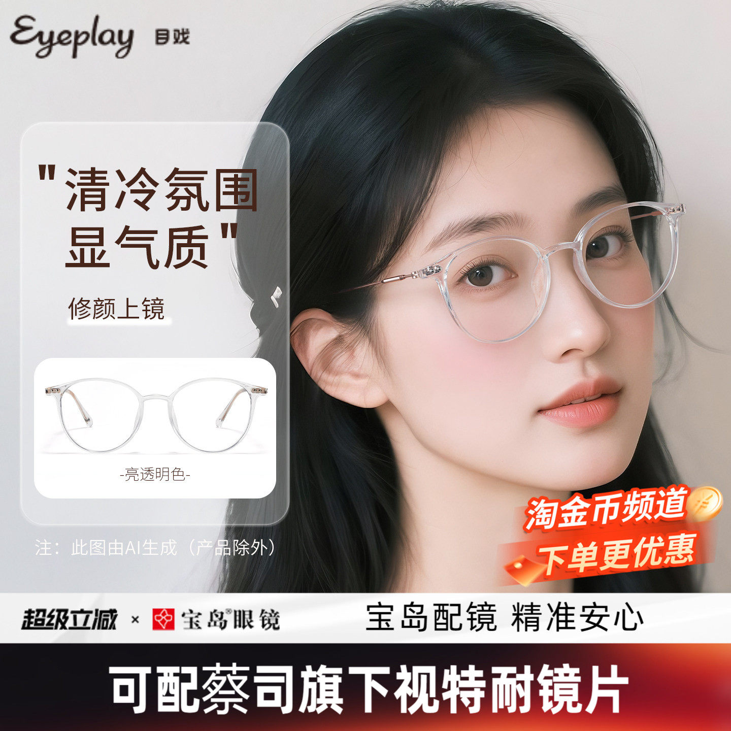 目戏女时尚近视眼镜可配度数
