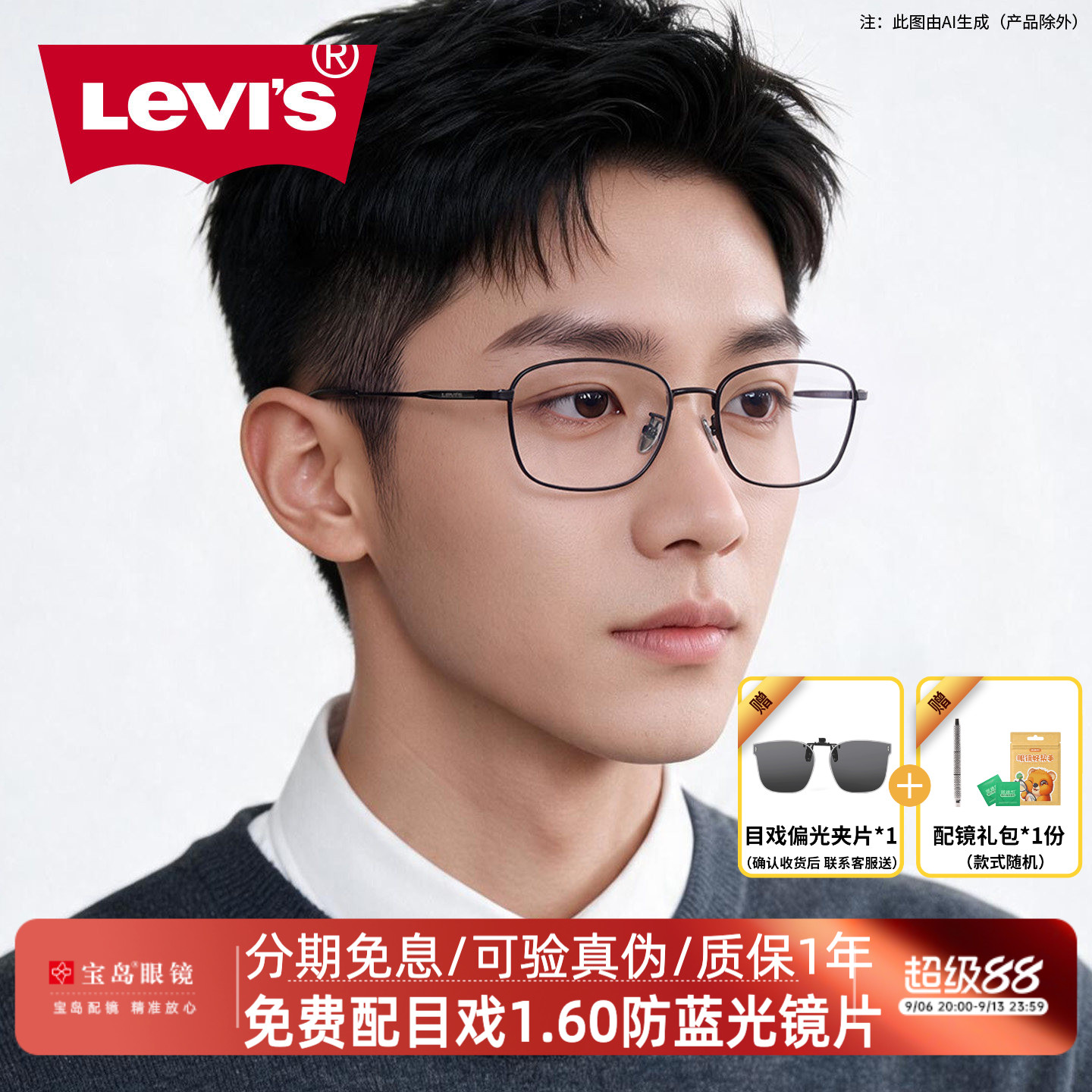 levis李维斯眼镜框男全框眼镜架宝岛可配度数近视防蓝光镜片7037