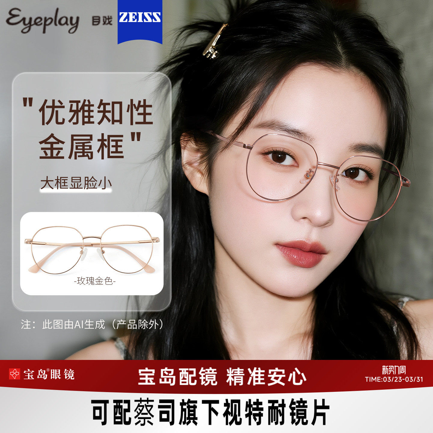 目戏近视眼镜女可配蔡司度数可选防蓝光镜片专业配眼镜框镜架5002